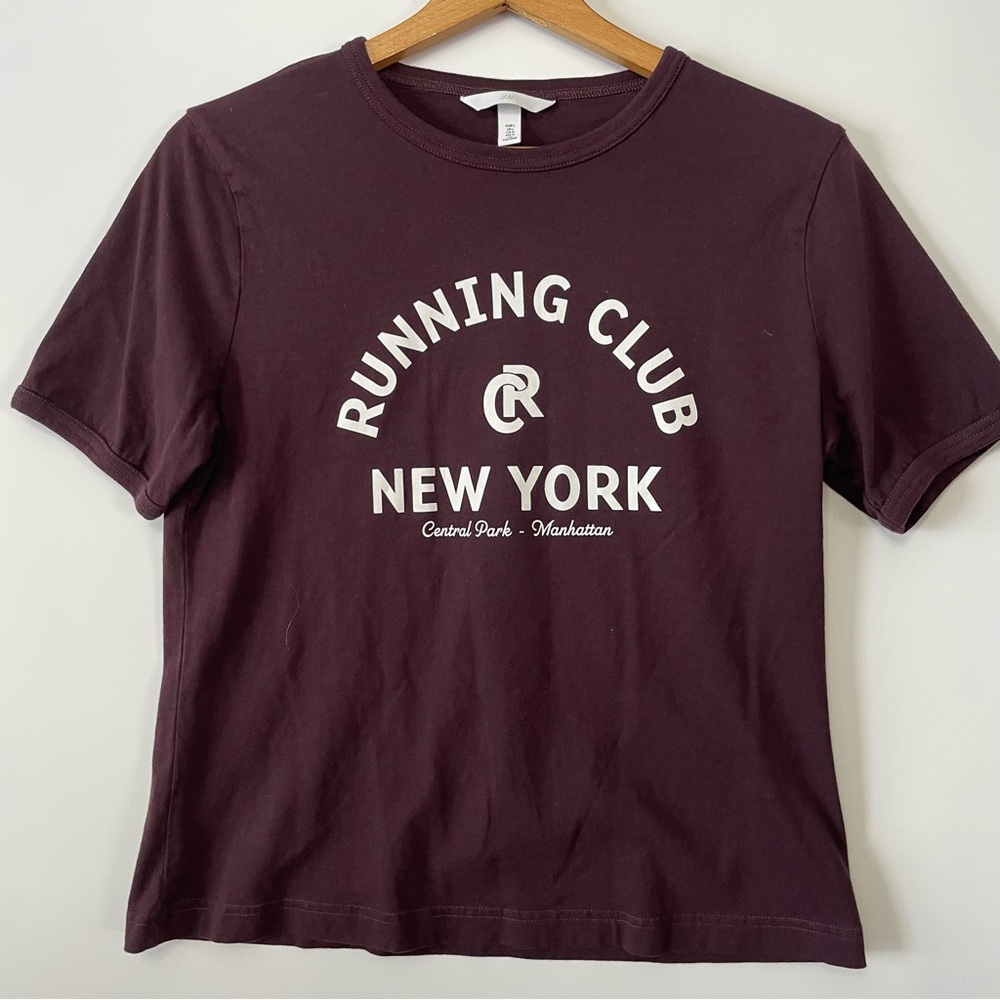 H&M Y2K Retro Deep Burgundy Short Sleeve Crew Neck T-Shirt, size L